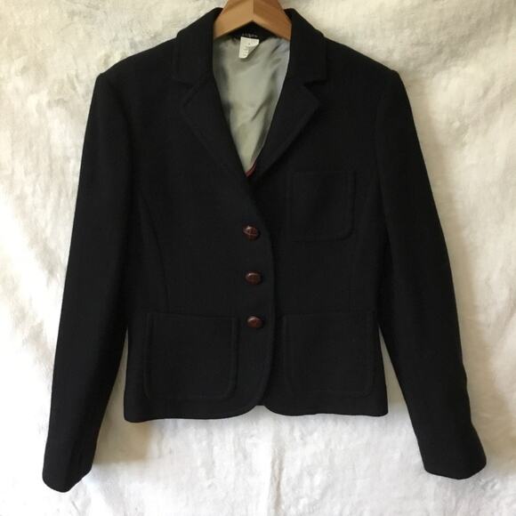 J. Crew Jackets & Blazers - J. Crew Black with Brown Button Wool Blazer